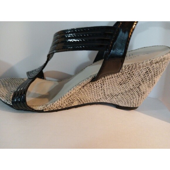 Anne Klein Iflex Black Faux Snake Skin Wedge Pump Womens 8.5 M Open Toe Pretty - Picture 8 of 16